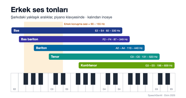 Erkek Ses Tonları: Bas, Bariton, Tenor ve 5 Sesin Ölçülmüş Perdesi